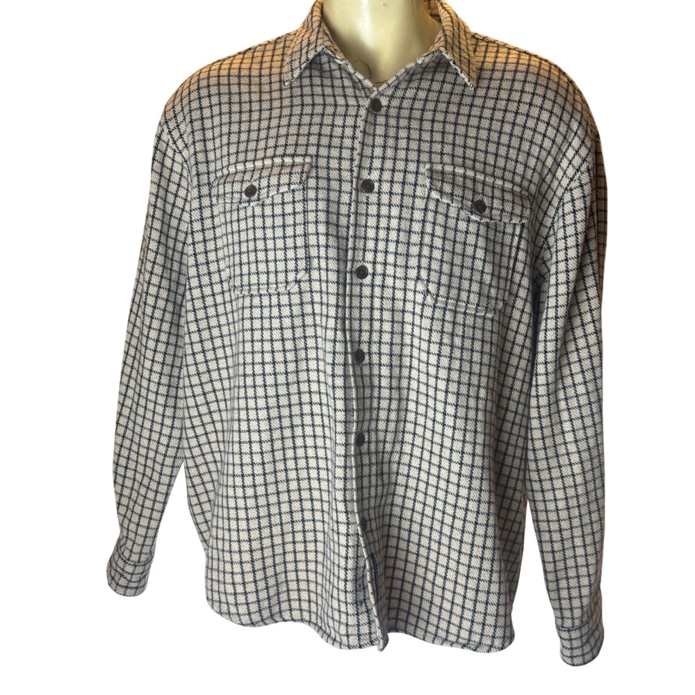 Abercrombie & Fitch Wool Blend Plaid Flannel Shirt Mens XL Cream Navy Blue Check